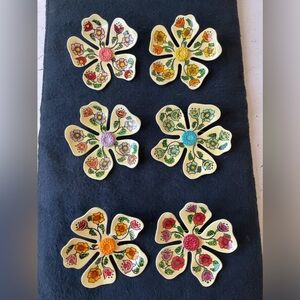 1960’s New Old Stock Metal West German Floral Flower Brooches Set Of 6